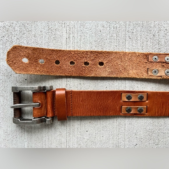 🧷 Affliction Leather Belt – Brown – Heavy Metal Buckle – Size S/M